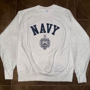 Vintage Navy Military Gray Oversized Sweatshirt Unisex Size Large Reverse Weave